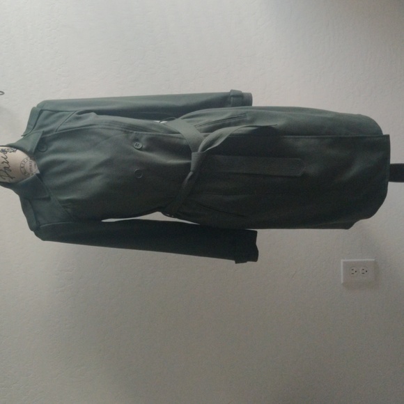 Trouve Military Green Calf length long fall Winter Trenchcoat_Small - Picture 2 of 14
